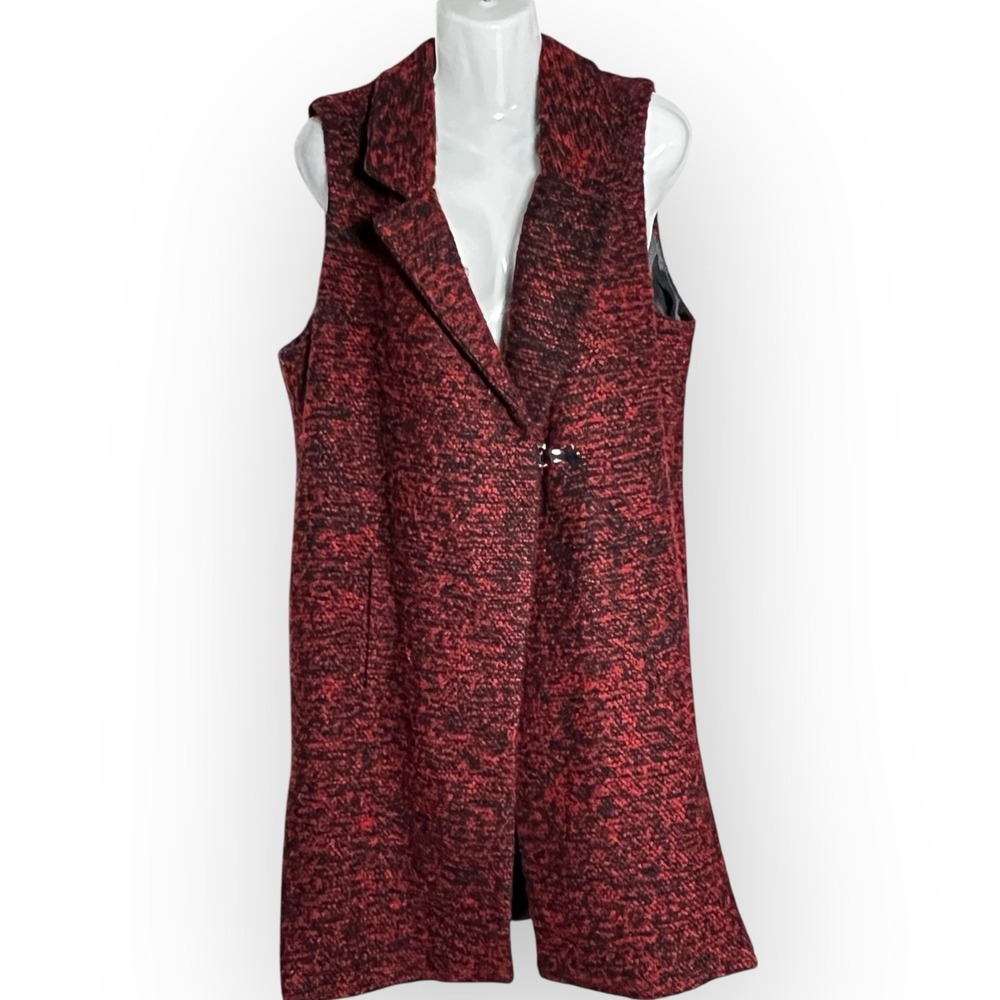 Red Black Tweed Sleeveless Double Breasted Vest Jacket Coat Duster Collar‎ Clasp